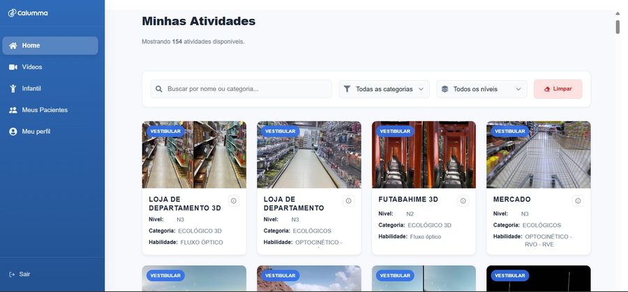 Tela do Calumma com a lista de vídeos de exercícios